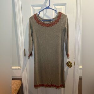 Free People Dress Beige‎ Coral Embroidered Back Cutout Med Knee Length